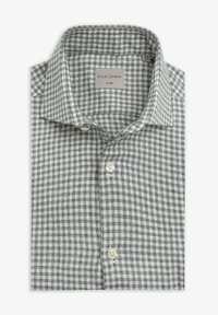 Camicia slim-fit in bianco e verde a quadri, con colletto a punta e tre bottoni. Etichetta con la scritta "DAN JOHN." Tessuto texturizzato.