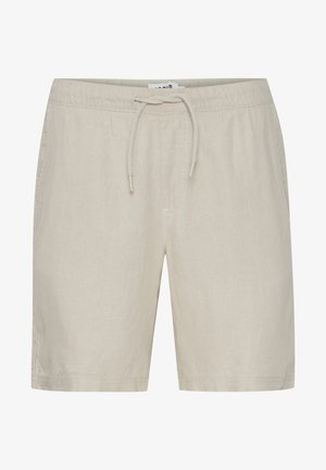 Herre beige drawstring shorts lavet af en blanding af lin, med elastisk talje og syede kantdetaljer.