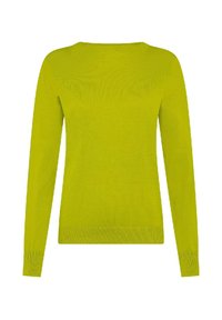 Maglione in maglia verde lime con maniche lunghe, scollatura rotonda e texture elastica. Presenta polsini e orlo a coste per un look aderente.