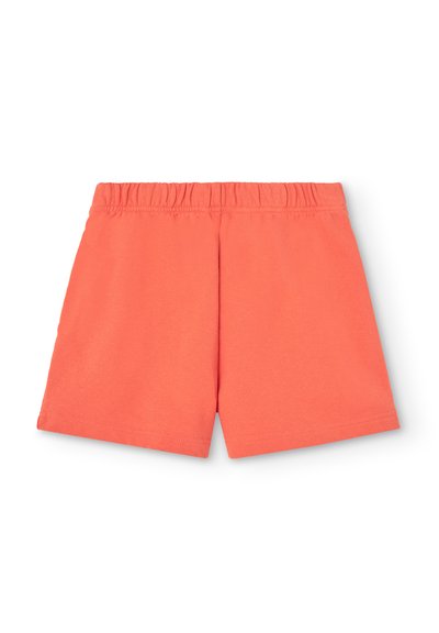 Shorts corail en coton doux avec une taille élastique, présentant un design simple et une texture lisse, sans motifs ni accents supplémentaires.