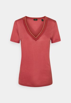 V NECK SHORT SLEEVE TEE WITH STRIPED DETAIL - T-shirt basic - pink smoothie