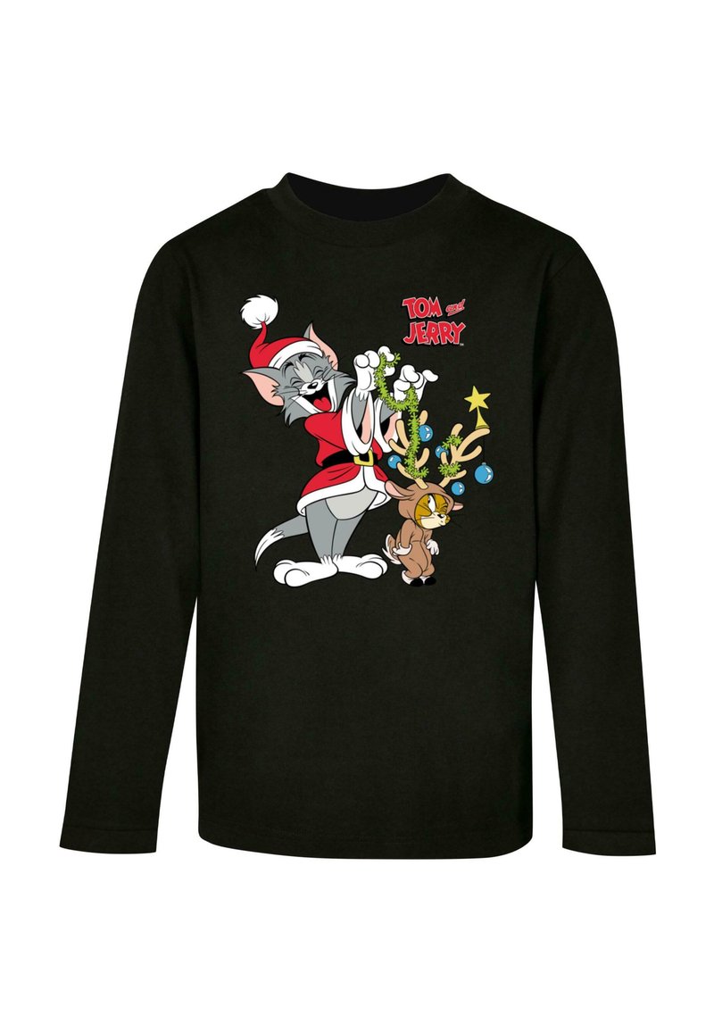 Fekete, hosszú ujjú póló Tom és Jerry motívummal. A grafika Tomot mikulás öltözetben ábrázolja, amint fagyöngyöt tart, míg Jerry ünnepi kiegészítőkkel van díszítve.