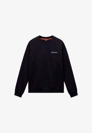 Sort sweatshirt i et blødt, struktureret stof. Har rund hals, raglanærmer og et lille logo på brystet. Klassisk pasform.