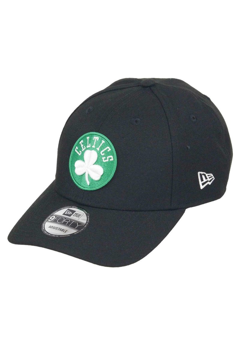 Black baseball cap with a green circular logo displaying "Celtics" and a white shamrock. Features a curved brim and adjustable strap.