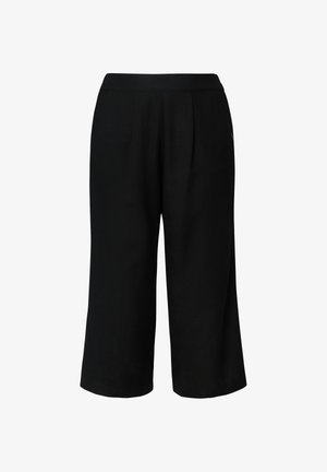 Pantalon noir large court avec une taille haute et des plis devant, présenté sur un fond blanc uni.