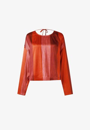 Rood en roze gestreept longsleeve met een ronde halslijn en een strikdetail achter. Gemaakt van lichtgewicht, getextureerde stof.