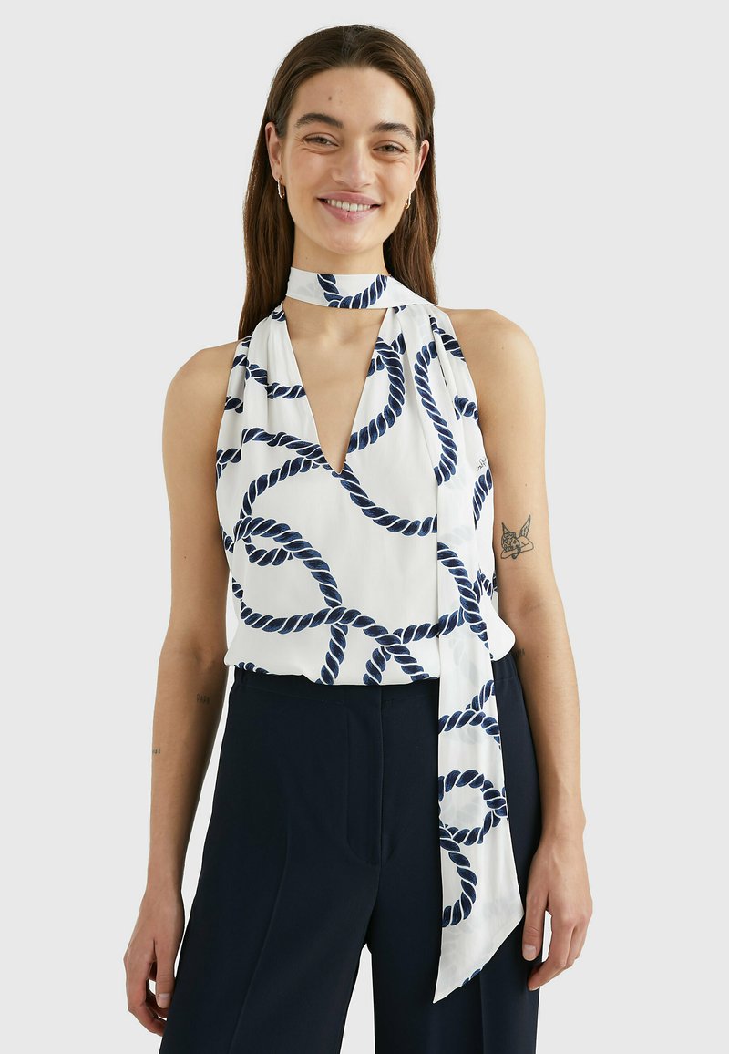 Tommy Hilfiger ROPE PRINT HALTER NECK Blouse coastal rope blue