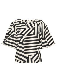 Korte mouwen blouse in een textuurstof met een opvallend zwart-wit geometrisch patroon, met een ronde halslijn en een losse pasvorm.