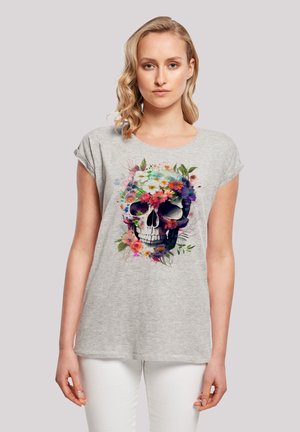 TOTENKOPF BLUMEN - Print T-shirt - heather grey