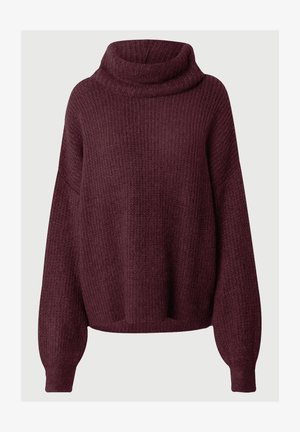 Bordeaux gebreide trui met een col, oversized pasvorm, lange mouwen en een textuurpatroon. Casual stijl met ribgebreide accentueringen bij de manchetten.