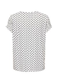 Blouse blanche à manches courtes avec pois noirs, col rond et coupe décontractée vue de dos.