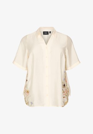 Zizzi, BLUSE MIT ELLBOGENLANGEN ÄRMELN UND GEBLÜMTEN DETAILS - Blusa - beige