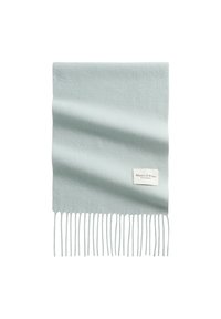 Lichtblauwe wollen sjaal met franjes. Voorzien van een stoffen label met de tekst "Marc O'Polo". Zachte textuur en eenvoudig ontwerp.