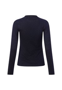 Langärmliges Oberteil aus ribbeligem Stoff in Marineblau mit subtilem Glanz. Hat einen runden Halsausschnitt und eine taillierte Silhouette.