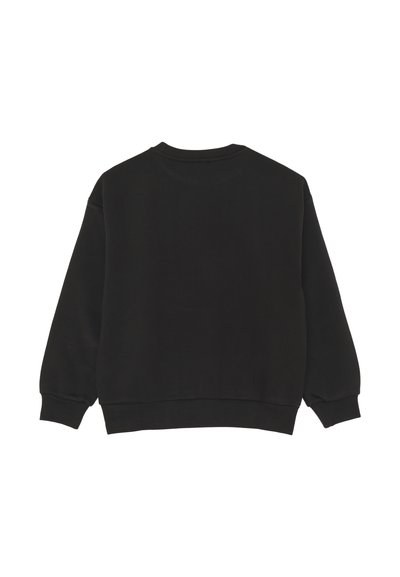 Felpa nera con maniche lunghe, scollatura rotonda e polsini a costine. Realizzata in tessuto morbido con una texture uniforme. Senza marchi o dettagli visibili.