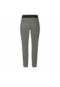 Schwarz-weiße, gemusterte Leggings mit passendem Design und elastischem Bund, die aus einem strukturierten Stoff mit geometrischem Motiv bestehen.