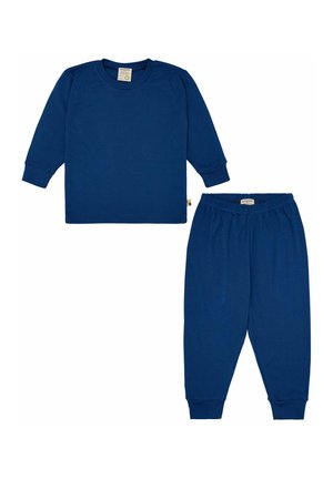 Navyblauwe katoenen longsleeve top en bijpassende broek. De top heeft een ronde hals; de broek heeft een elastische tailleband en taps toelopende boorden.