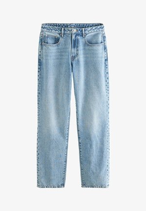 Jean en denim bleu clair avec une coupe décontractée. Comprend quatre poches, une fermeture à bouton classique et un léger délavage pour une texture uniforme.