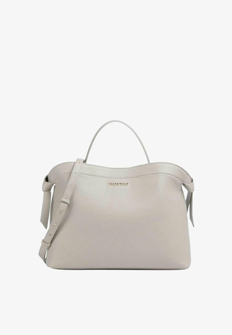 Borsa a mano Valentino in pelle grigio chiaro con manico superiore e tracolla regolabile, texture liscia e logo discreto del marchio sul davanti.