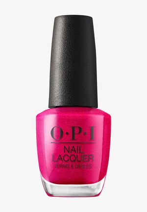 Bouteille de vernis à ongles OPI rose vif avec un bouchon noir texturé et le texte "NAIL LACQUER VERNIS À ONGLES" sur le devant.