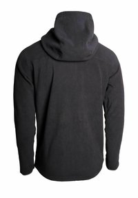 Svart fleece-hoodie med en anpassad passform, stor huva och mjukt material. Har platta sömmar och rundad nederkant. Endast bakvy.