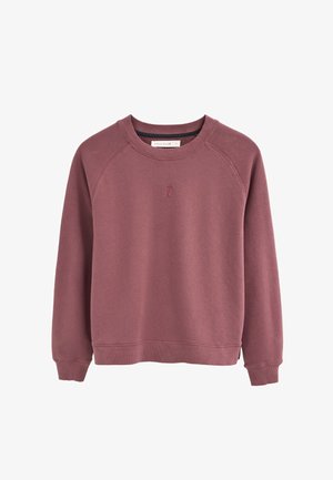 Felpa girocollo color malva con maniche lunghe raglan e piccolo logo ricamato al centro del petto.