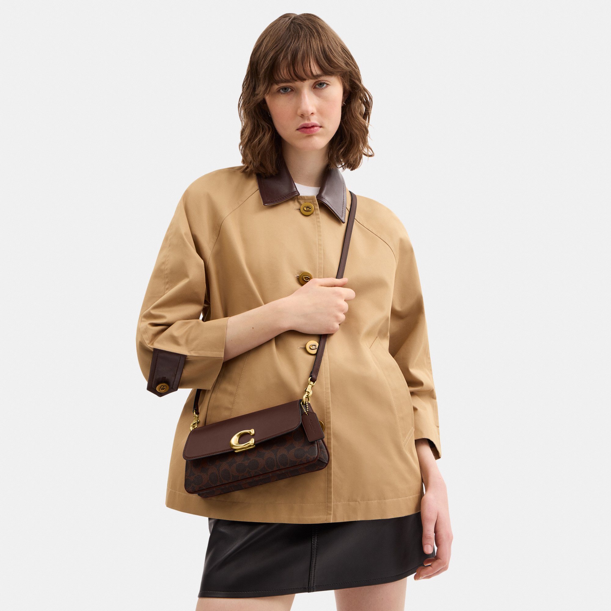 COACH COATED SIGNATURE JET SHOULDER - Handbag - dark brown - Zalando