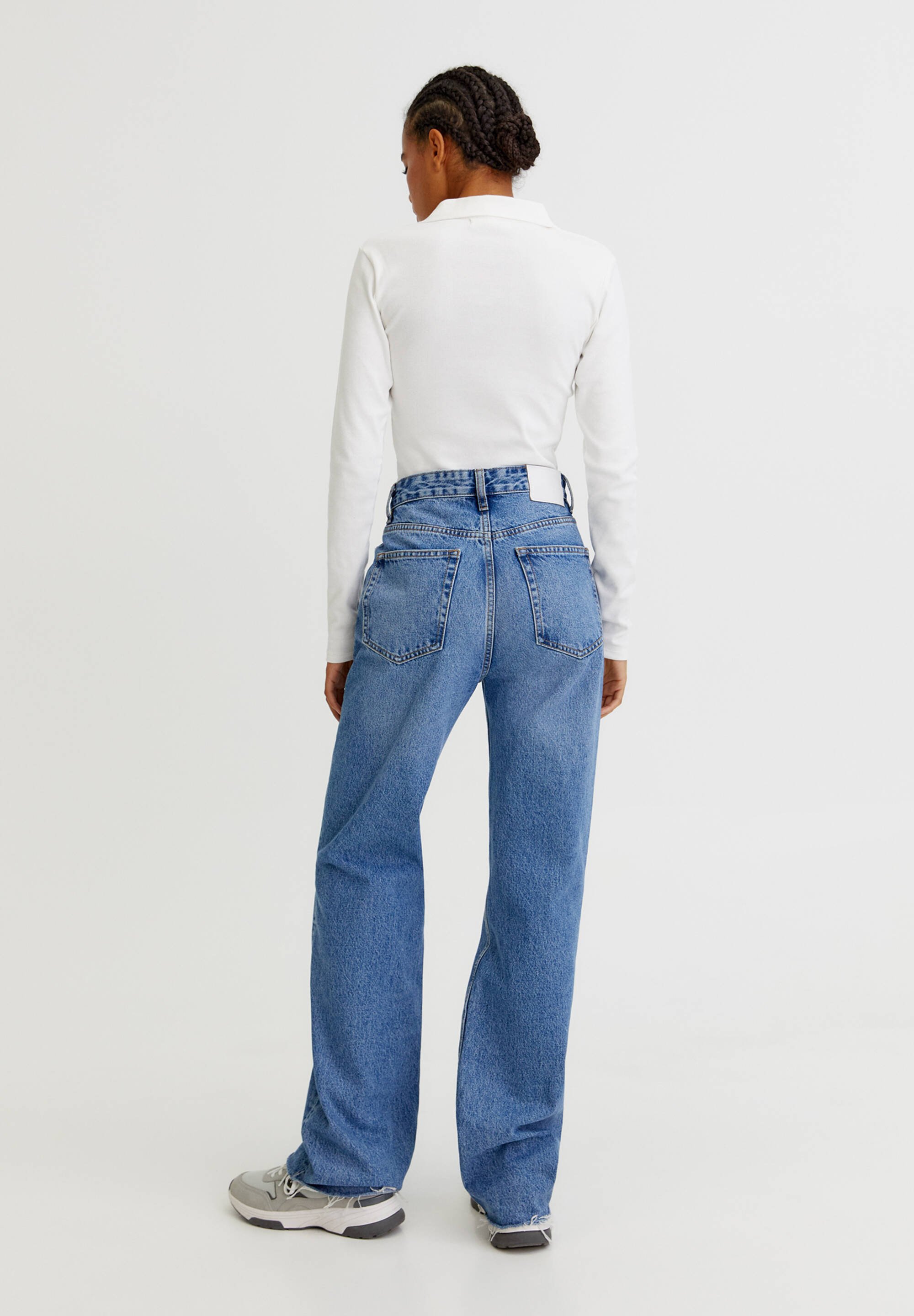 PULL\u0026BEAR Straight-leg jeans with raw 