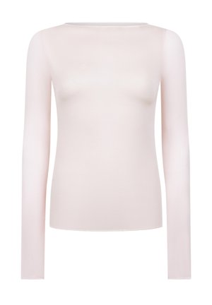 Top met lange mouwen in lichtroze stof met een gladde textuur. Voorzien van een ronde halslijn en een aansluitend silhouet. Geen zichtbare patronen of accenten.