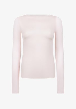 Top met lange mouwen in lichtroze stof met een gladde textuur. Voorzien van een ronde halslijn en een aansluitend silhouet. Geen zichtbare patronen of accenten.