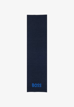 Tmavě modré ponožky s žebrovanou texturou a modrým logem "BOSS" poblíž spodní části. Klasický design vhodný pro každodenní i formální nošení.