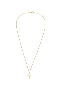 Collana in oro con un piccolo pendente a croce semplice. La catena presenta un design delicato e a catena con una chiusura sicura.