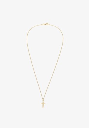 Colier din aur cu un pandantiv mic și simplu în formă de cruce. Lanțul are un design delicat, cu linkuri, și un închizător sigur.