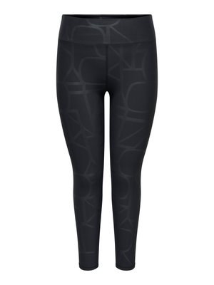 Leggings noirs taille haute avec un motif abstrait subtil, coupe ajustée et longueur cheville.
