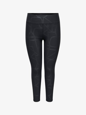 Leggings noirs taille haute avec un motif abstrait subtil, coupe ajustée et longueur cheville.