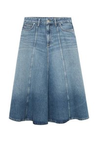 Denim rok in lichtblauw met een uitlopende A-lijnvorm. Heeft een hoge taille, twee vo pockets en subtiele stikdetails.