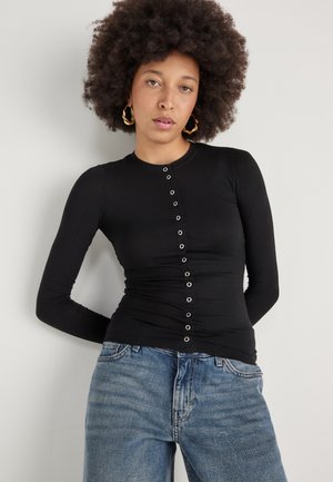 SLIM LONG SLEEVED BUTTONED CARDIGAN - Strickjacke - black