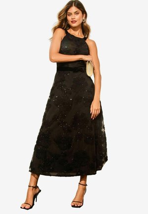 Lipsy PETITE FIT - PREMIUM SEQUIN APPLIQUE HALTER  - Vapaa-ajan mekko - black