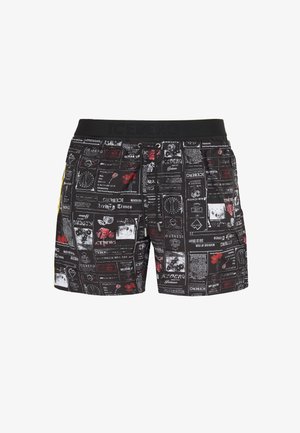 Boxer neri con una stampa grafica variegata che include testo e disegni floreali. Vita elasticizzata con logo "ICEBERG". Tessuto morbido.