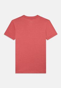 Short-sleeve t-shirt in soft, lightweight coral fabric. Features a round neckline and clean stitched hems, with a plain back design.