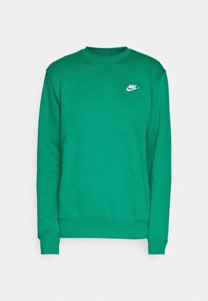 Groene Nike trui met lange mouwen, ronde hals en wit Nike-logo op de linker bovenborst tegen een effen achtergrond.