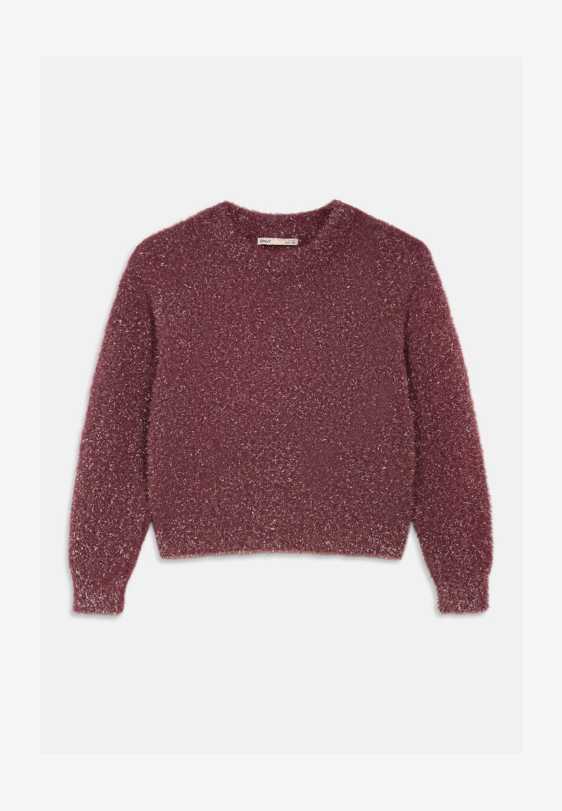 Burgundska sekcija z mehko teksturo, okroglo ovratnico in dolgimi rokavi. Malce krajša dolžina brez vidnih zapirala ali vzorcev.