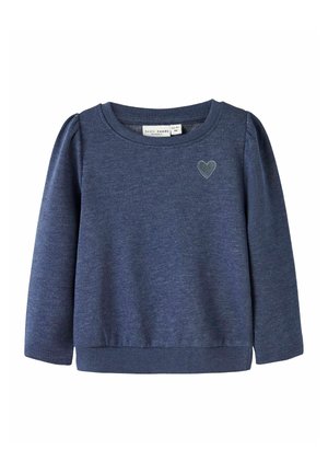 Navyblauer Langarm-Sweatshirt für Kleinkinder mit gerippten Bündchen und Saum, kleinem gestickten Herz auf der linken Brust.