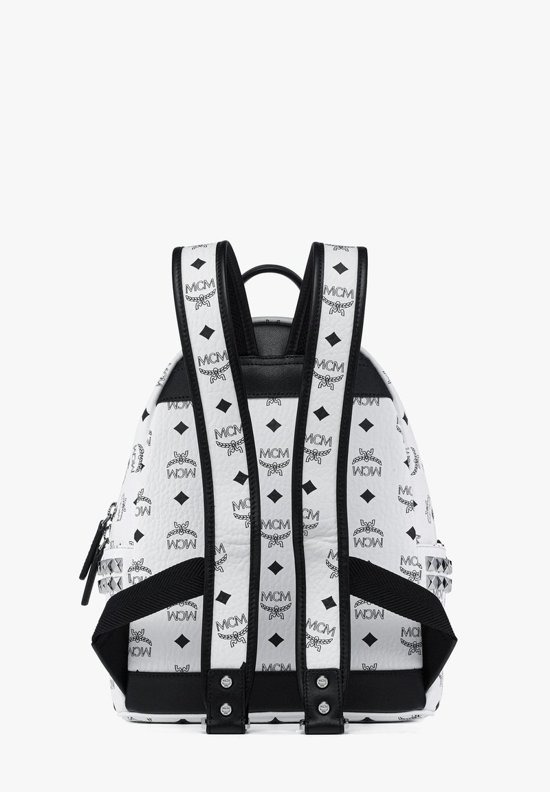 MCM White Leather Logo Print Mini Backpack with Black Accents MCM White Logo Print Leather Backpack Studded Accents Black  main image 4