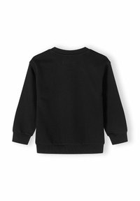 Sudadera negra de manga larga, con puños acanalados y cuello redondo. Tejido suave de mezcla de algodón, con un color sólido y sin patrones.