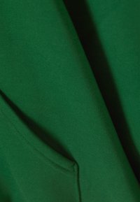 Felpa verde realizzata in tessuto liscio, dotata di una tasca frontale e un design semplice. La texture è morbida, con dettagli di cucitura visibili.