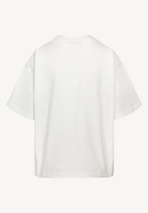 Effen witte unisex T-shirt met korte mouwen en ronde hals, gezien van achteren op een neutrale achtergrond.