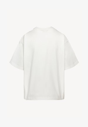 Effen witte unisex T-shirt met korte mouwen en ronde hals, gezien van achteren op een neutrale achtergrond.