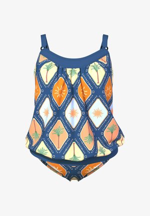 Ulla Popken, TROPICAL TILE ELASTIC HEM SET - Bikinier - whale blue