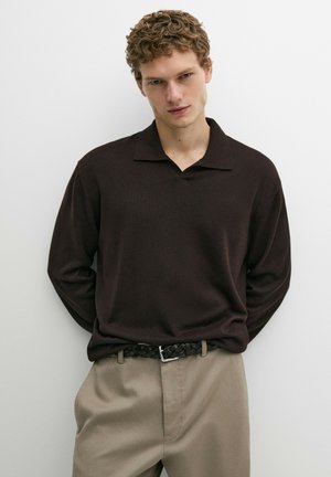 Massimo Dutti, POLO COLLAR KNIT SWEATER - Poloshirts - dark brown